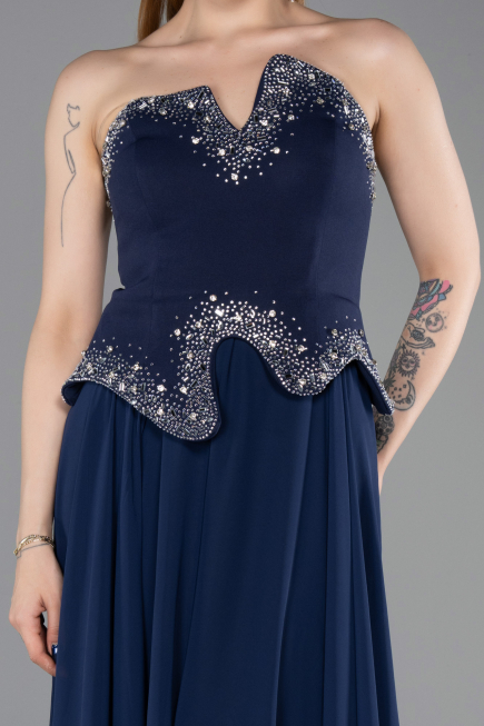 Long Navy Blue Chiffon Evening Dress ABU6188
