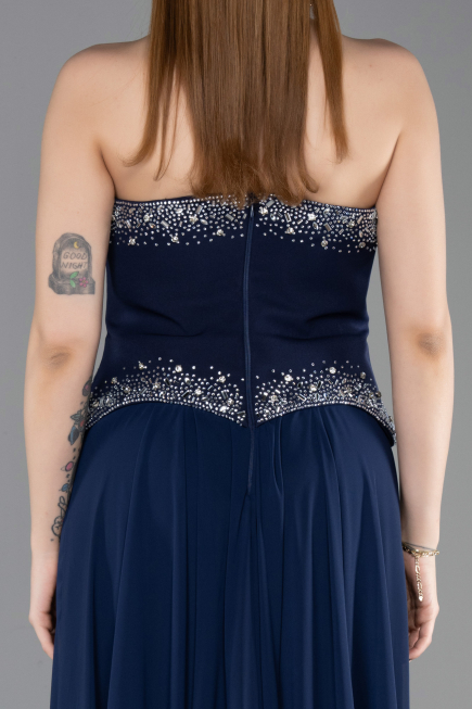 Long Navy Blue Chiffon Evening Dress ABU6188