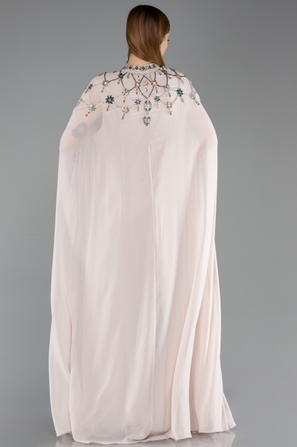 Long Beige Chiffon Plus Size Evening Gown ABU6175