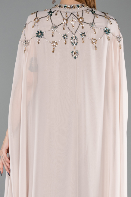 Long Beige Chiffon Plus Size Evening Gown ABU6175