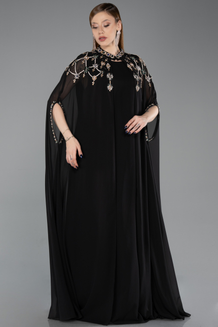 Long Black Chiffon Plus Size Evening Gown ABU6175
