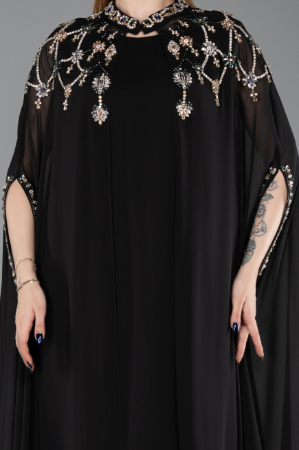 Long Black Chiffon Plus Size Evening Gown ABU6175