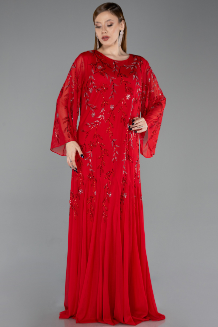 Long Red Chiffon Plus Size Evening Gown ABU6176