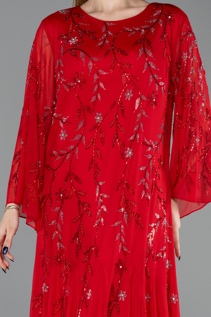 Long Red Chiffon Plus Size Evening Gown ABU6176