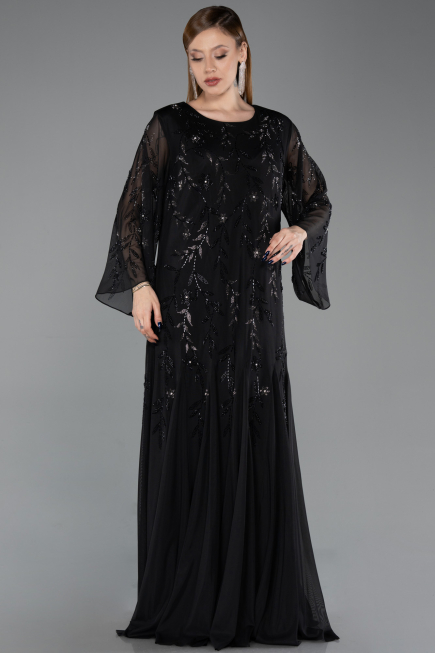 Long Black Chiffon Plus Size Evening Gown ABU6176