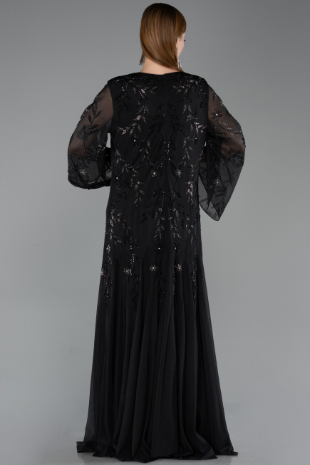 Long Black Chiffon Plus Size Evening Gown ABU6176