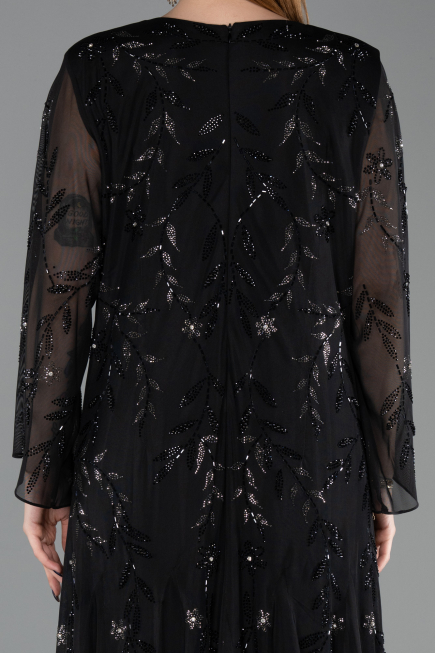 Long Black Chiffon Plus Size Evening Gown ABU6176