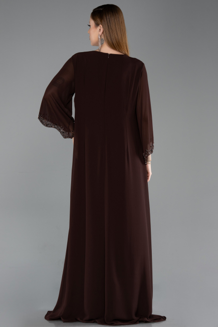 Long Brown Chiffon Plus Size Evening Gown ABU6177