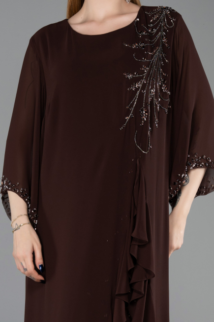Long Brown Chiffon Plus Size Evening Gown ABU6177