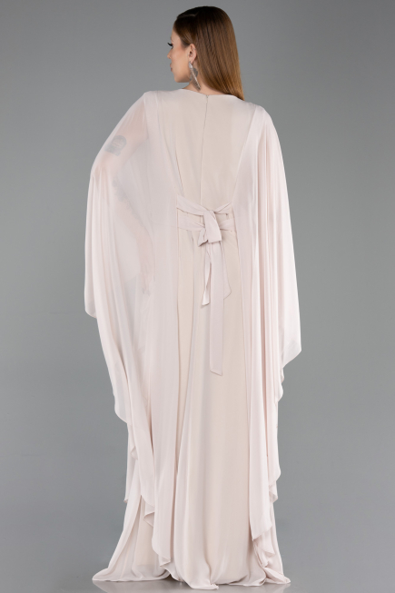 Long Beige Chiffon Plus Size Evening Dress ABU6180