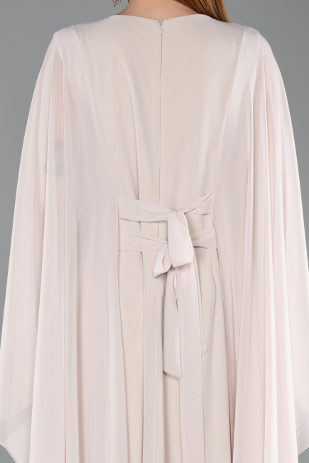 Long Beige Chiffon Plus Size Evening Dress ABU6180