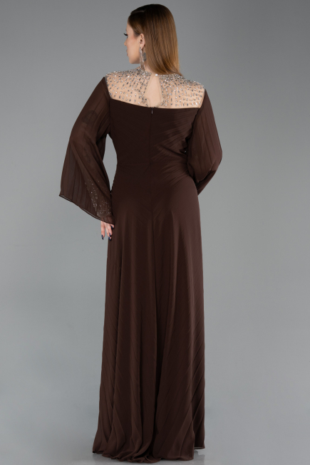 Long Brown Chiffon Plus Size Evening Gown ABU6182