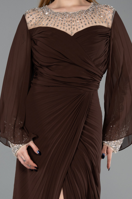 Long Brown Chiffon Plus Size Evening Gown ABU6182