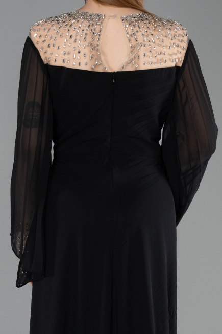 Long Black Chiffon Plus Size Evening Gown ABU6182