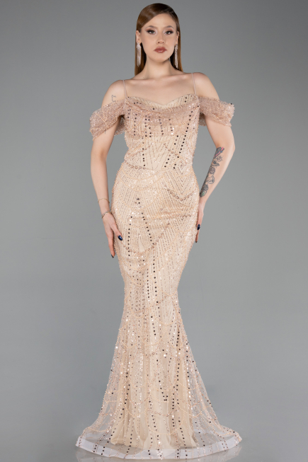 Long Gold Beaded Evening Dress ABU6190