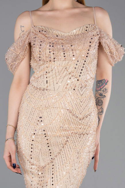 Long Gold Beaded Evening Dress ABU6190
