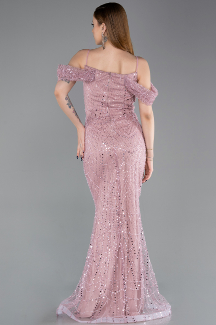 Long Powder Color Beaded Evening Dress ABU6190