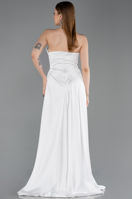 Long White Satin Evening Dress ABU6193