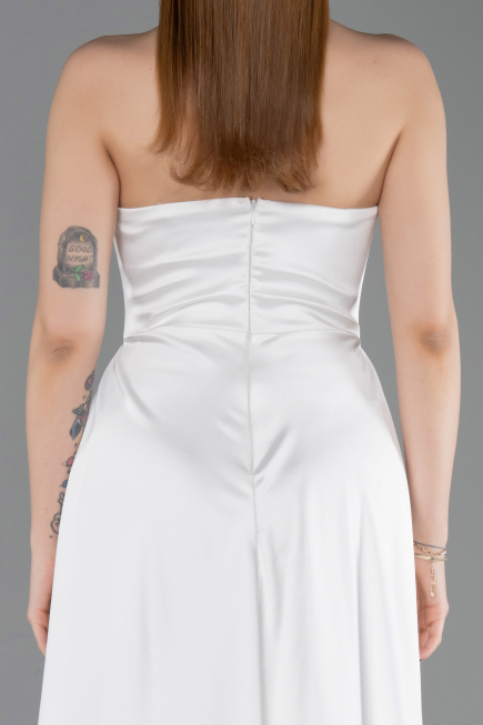 Long White Satin Evening Dress ABU6193
