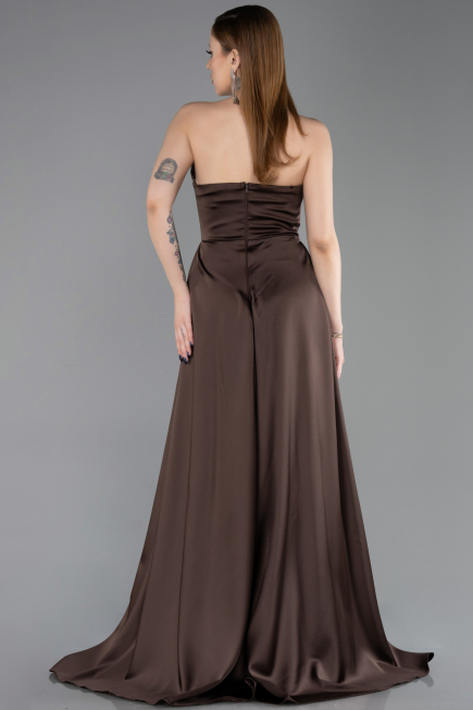 Long Brown Satin Evening Dress ABU6193