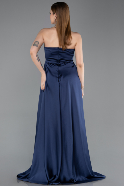 Long Navy Blue Satin Evening Dress ABU6193