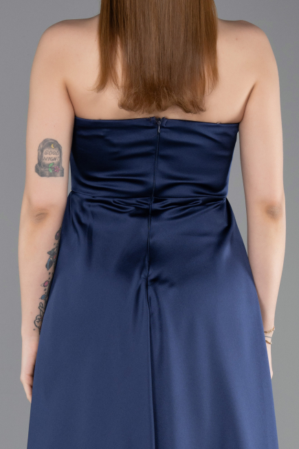 Long Navy Blue Satin Evening Dress ABU6193