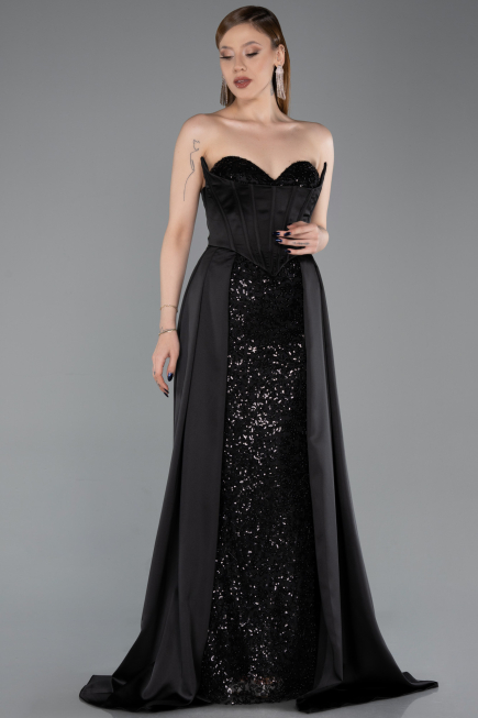Long Black Satin Evening Dress ABU6193
