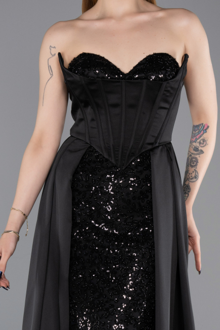 Long Black Satin Evening Dress ABU6193