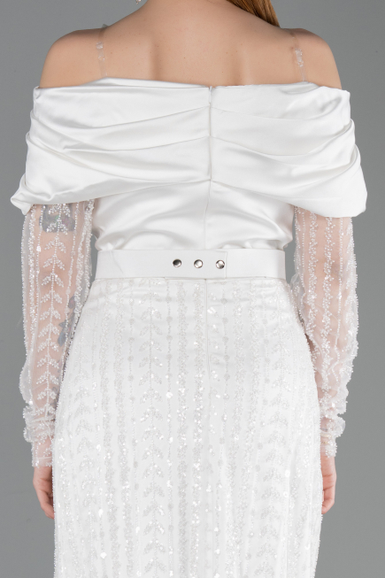 Long White Beaded Evening Dress ABU6186