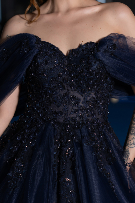 Navy Blue Long Designer Evening Dress ABU3600