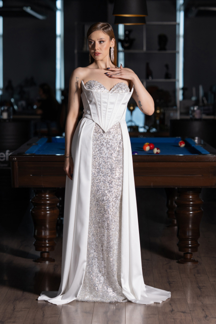 Long White Satin Evening Dress ABU6193
