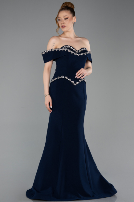 Long Navy Blue Mermaid Prom Dress ABU6198