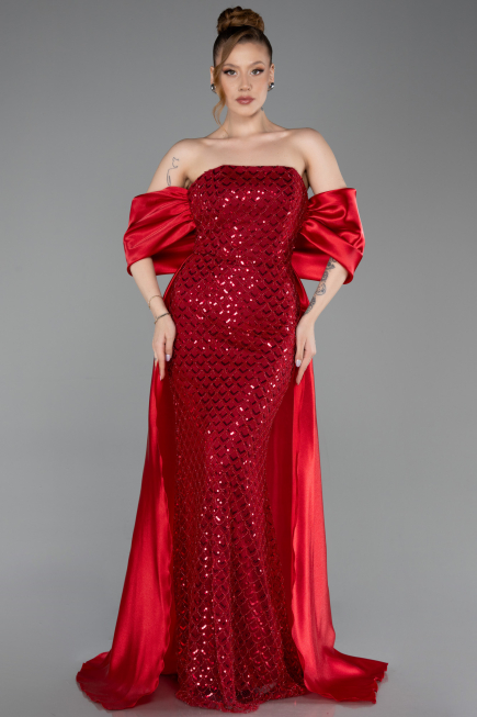 Red Long Beaded Evening Dress ABU5234