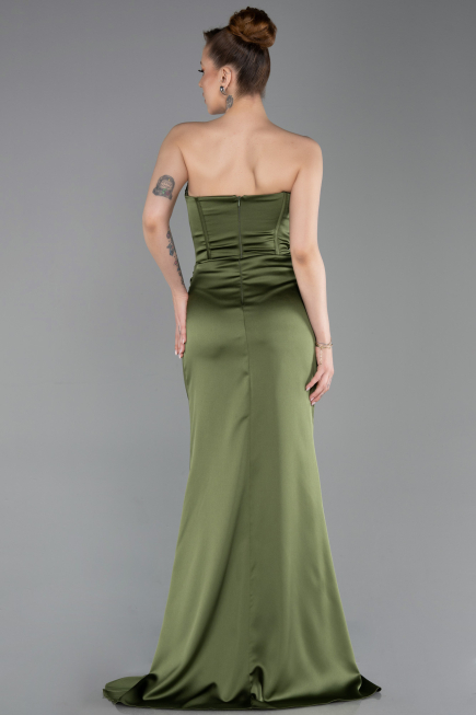 Long Olive Drab Satin Evening Dress ABU6200