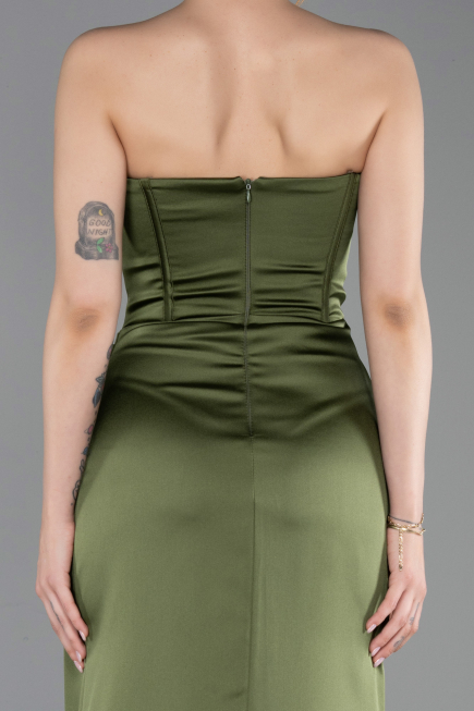 Long Olive Drab Satin Evening Dress ABU6200