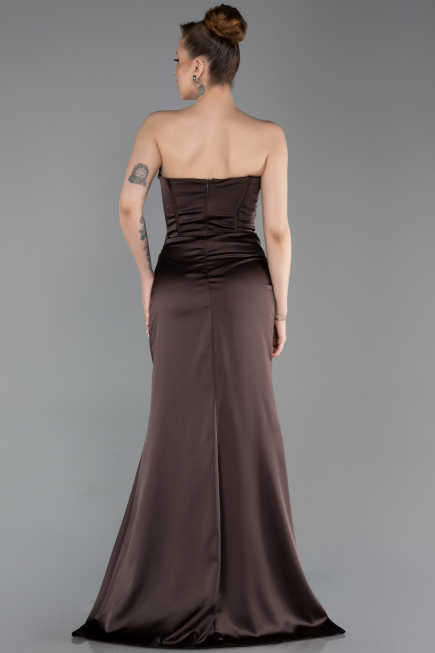 Long Brown Satin Evening Dress ABU6200