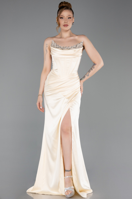Long Yellow Satin Evening Dress ABU6200