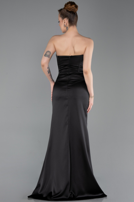 Long Black Satin Evening Dress ABU6200