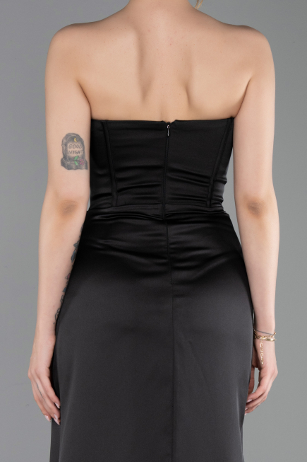 Long Black Satin Evening Dress ABU6200