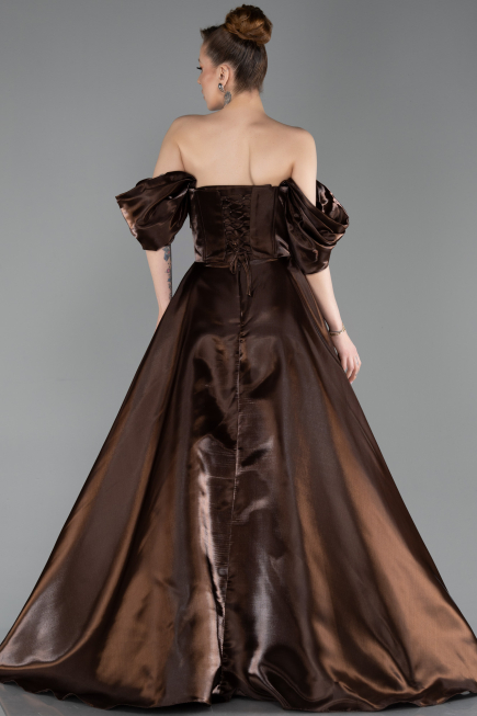 Long Brown Satin Evening Dress ABU6201