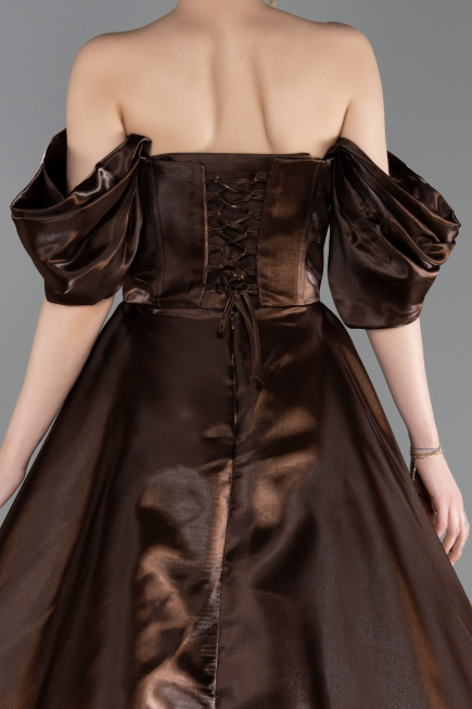 Long Brown Satin Evening Dress ABU6201