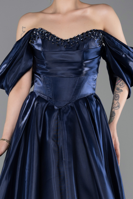 Long Navy Blue Satin Evening Dress ABU6201