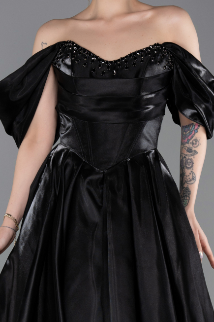 Long Black Satin Evening Dress ABU6201