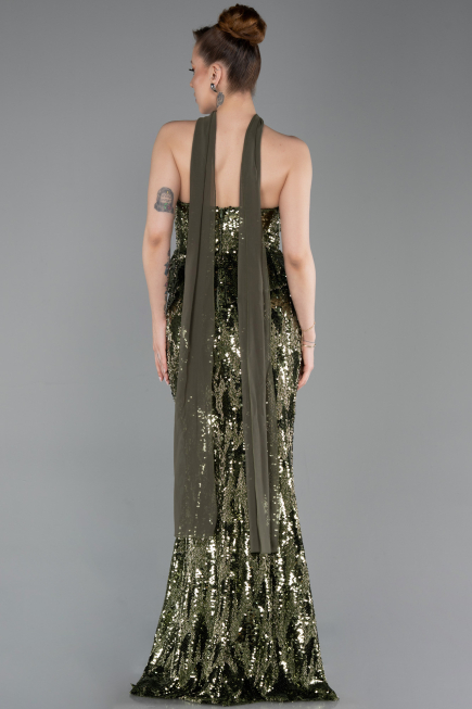 Long Olive Drab Scaly Evening Dress ABU6202