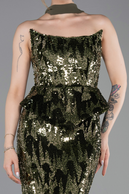 Long Olive Drab Scaly Evening Dress ABU6202