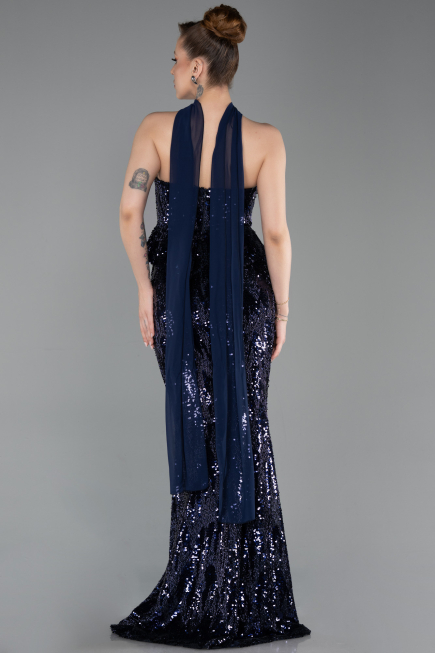 Long Navy Blue Scaly Evening Dress ABU6202