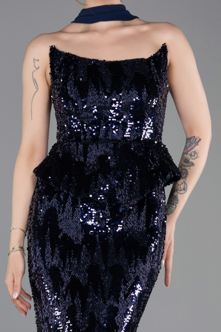Long Navy Blue Scaly Evening Dress ABU6202
