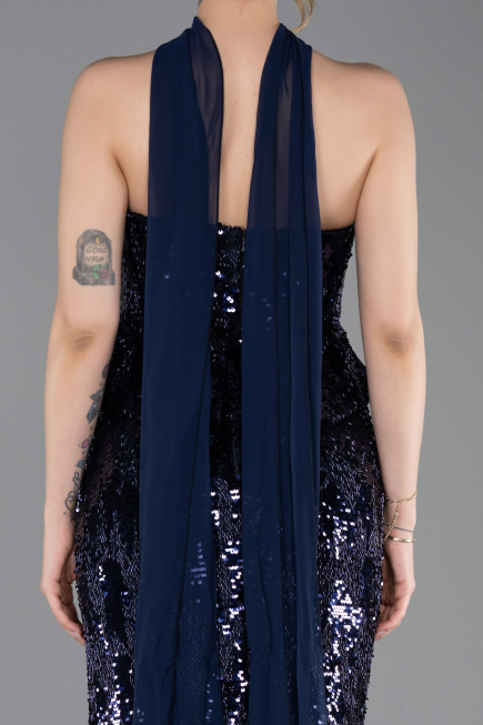 Long Navy Blue Scaly Evening Dress ABU6202