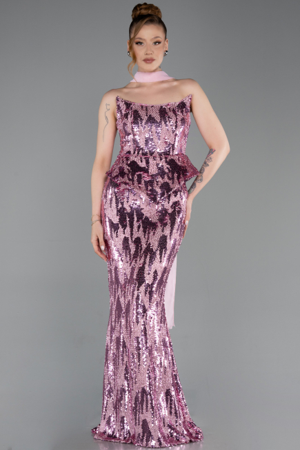 Long Powder Color Scaly Evening Dress ABU6202
