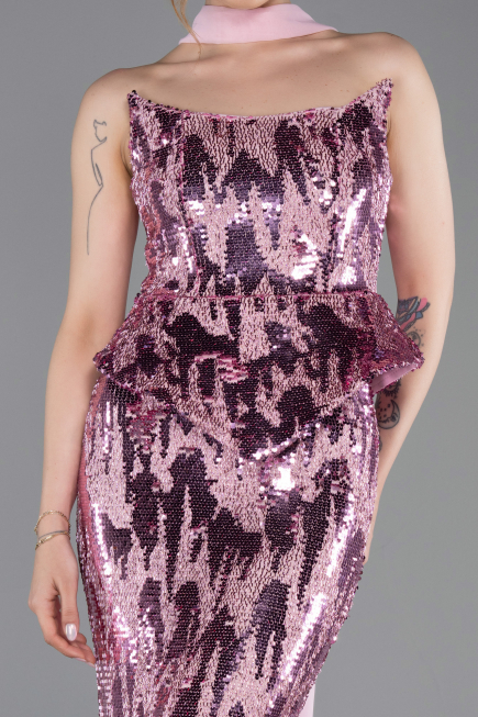 Long Powder Color Scaly Evening Dress ABU6202